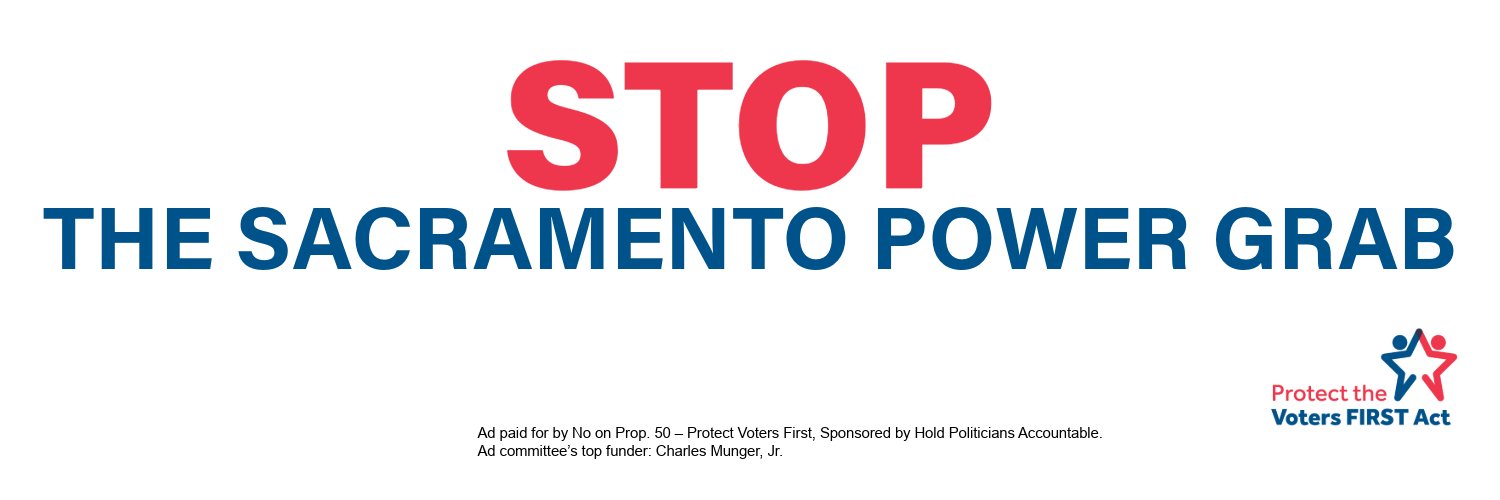 No on Prop 50 – Protect Voters First banner