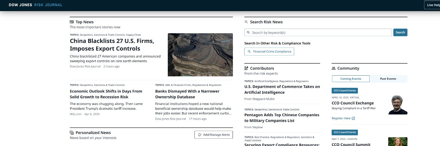 Dow Jones Risk Journal banner