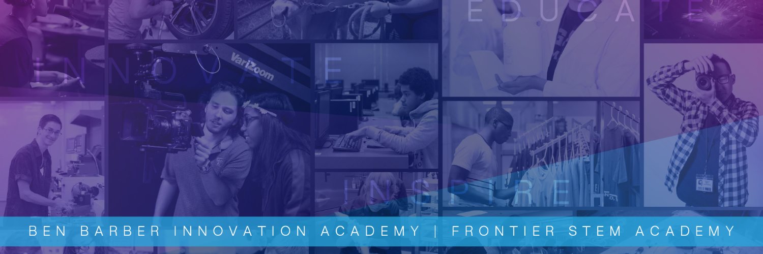 Ben Barber and Frontier STEM Academy banner