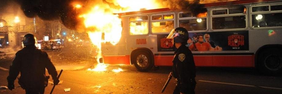 Charred SF Muni Bus banner