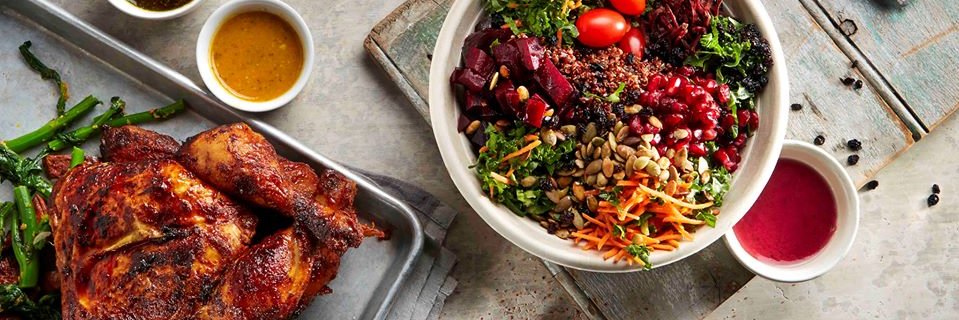 FLOCK rotisserie + greens banner