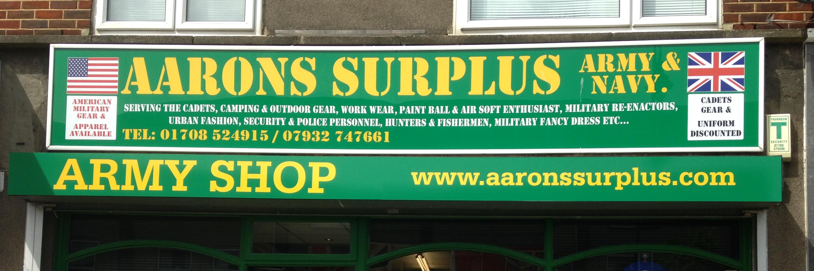 Aaron’s Surplus Army & Navy ltd banner