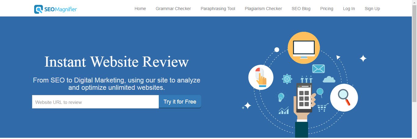 SEO Magnifier - 100% Free SEO Tools banner