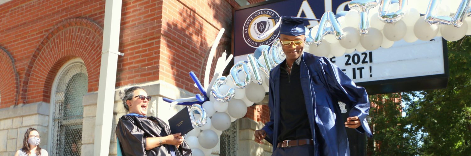 Dr. Moody, Principal of Alcott College Prep HS banner