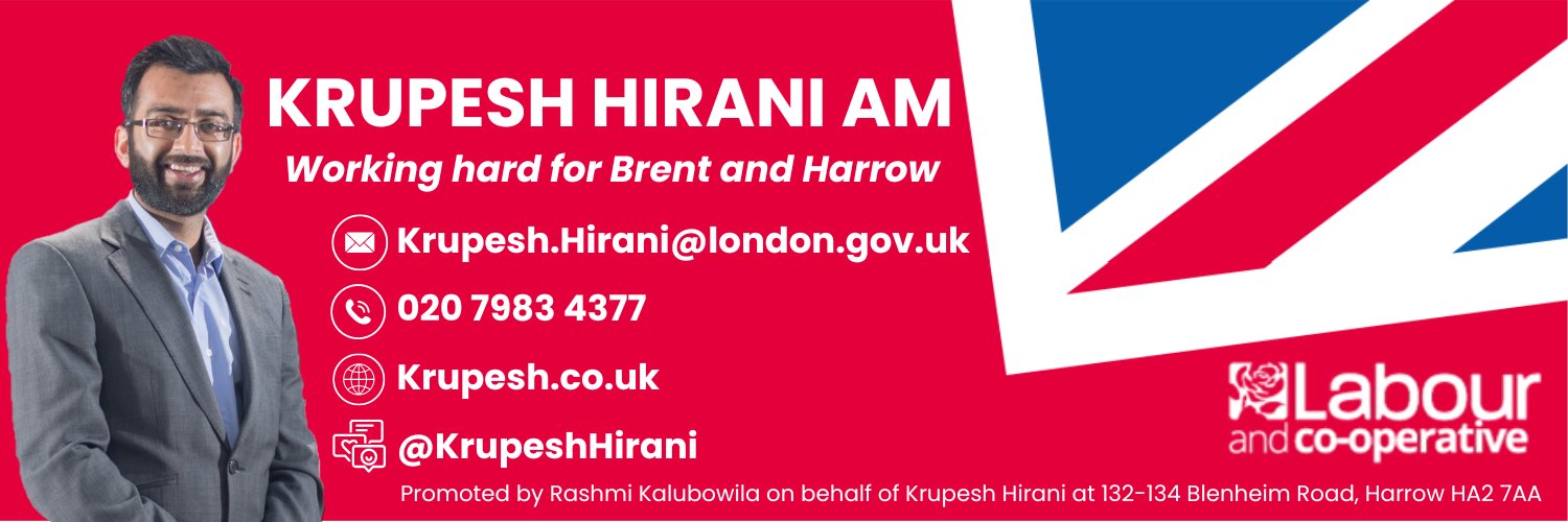 Krupesh Hirani AM for Brent and Harrow's banner