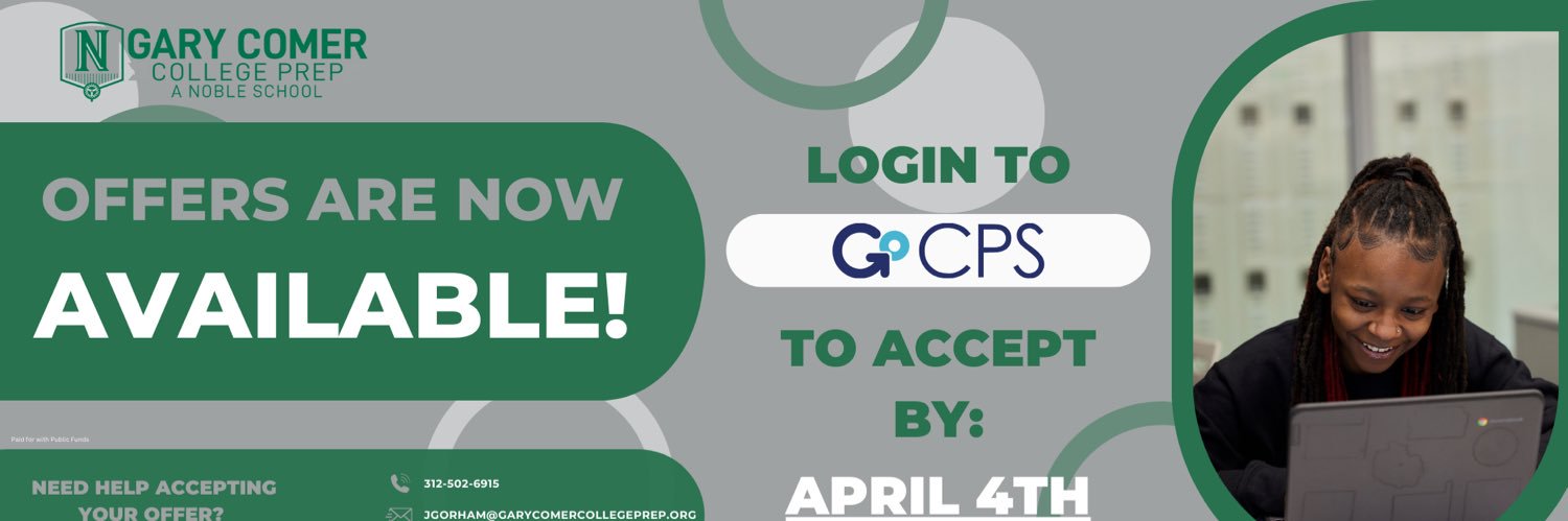 Gary Comer College Prep, a Noble School banner