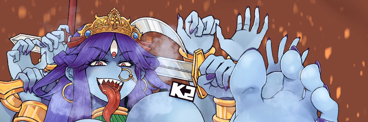 К2/ケツ山/青肌銀髪黒白目眼鏡ギザ歯サキュバスギャル委員長JK banner