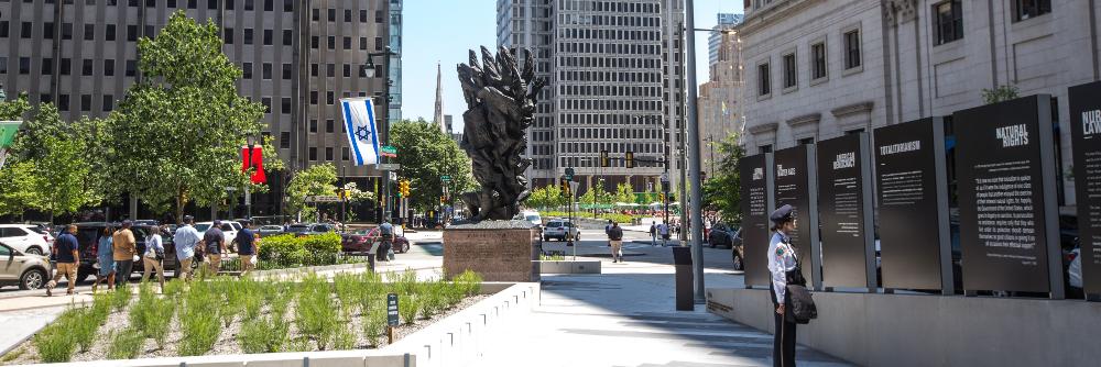 Horwitz-Wasserman Holocaust Memorial Plaza banner