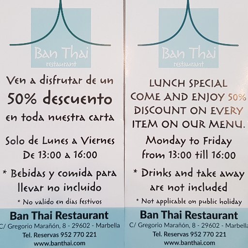 Thai restaurant serving Traditional food in a modern environment. A warm welcome every time. Open 1pm til midnight (Tuesdays open at 18:00) 952 770 221