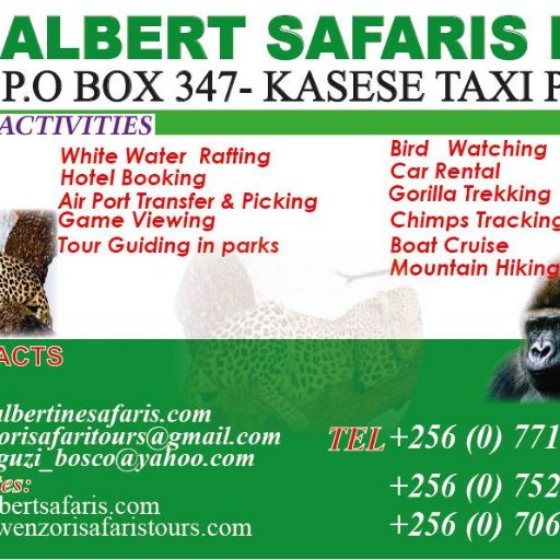 Albert  safaris  ltd  is  a tour and travel agency  based in kasese  town,  we are  the  leading  travel  agent  in  western uganda kasese  district.