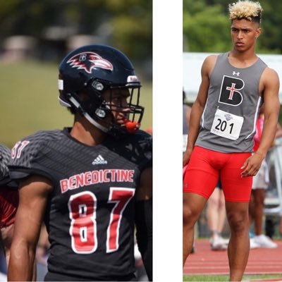 Benedictine ‘21,All Am,3XConf champ WR/P/K/PR,3X natls track. Olathe South-Athlete of Year ‘17,state/leag ftbl&track,state champ track,all leag bktbl,MVP soccer