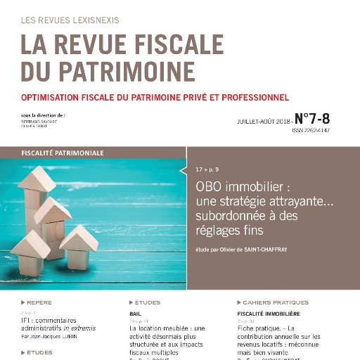 Fiscal_patr's profile picture. La Revue fiscale du patrimoine de #LexisNexis dédiée au #droitfiscal #fiscalité pr #notaires #professionnels de l#immobilier , professionnels du patrimoine