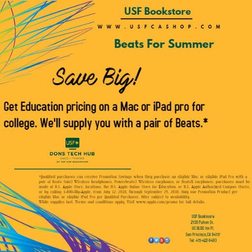 usfcabookstore's profile picture. Your one stop shop for anything USFCA!  Summer Hours: Monday-Thursday 10:00am-2:00pm, Friday - Sun Closed. Questions?  415-422-6493