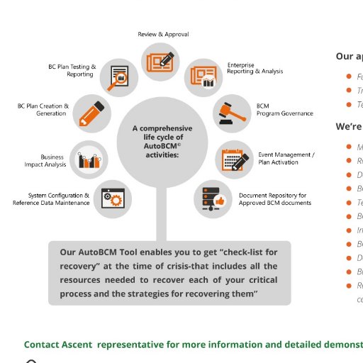 Ascent Total Operational Resilience offers complete automation and integrated BCM and Crisis Management Services.