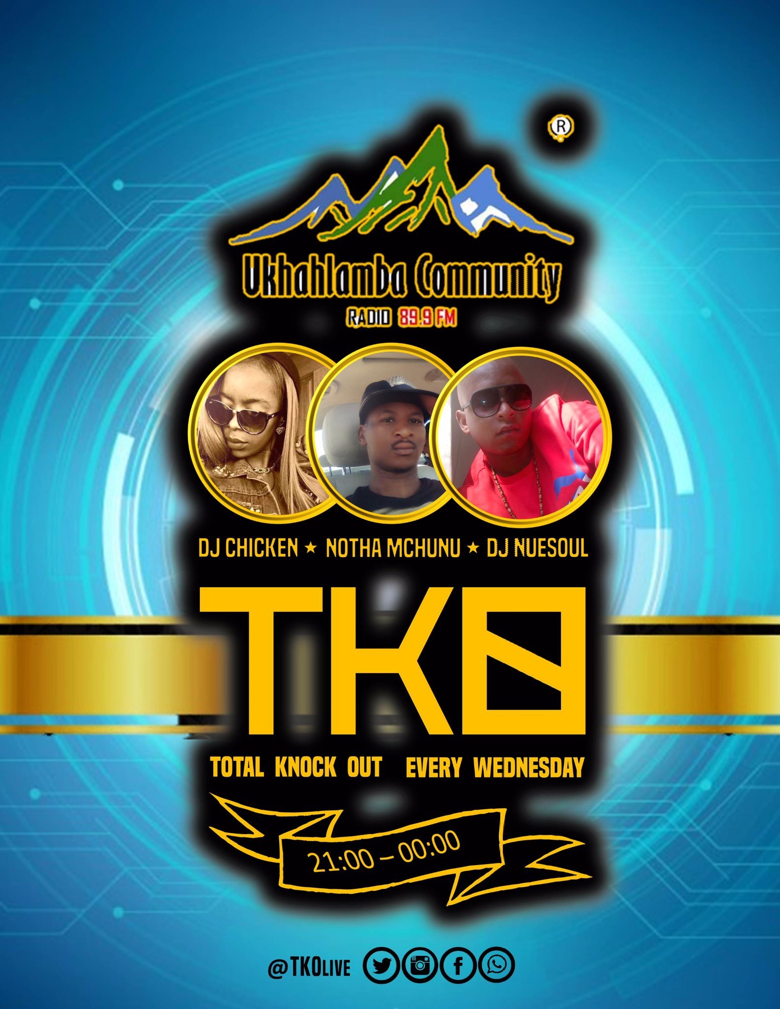 TKO_live is a radio show @uKhahlambafm Hosted by @dj_Nuesoul @MchunuNotha & @DJ_ChickenSA
Wednesdays 9pm to 12am #TKOlive
