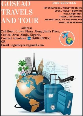 Cheap Local & International flight ticket, Visa, Travel Insurance, Tours package and Honeymoon package. Guarantee
📩ogunleyeea@gmail.com
📞07064393155