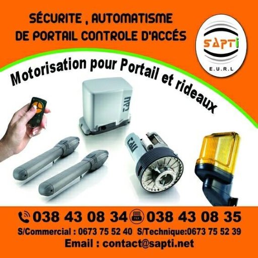 SaptiAutomatism's profile picture. EURL SAPTI, entreprise algérienne dans le domaine des Automatismes de Portail et de Contrôle d’accès, siégeant à Annaba.
