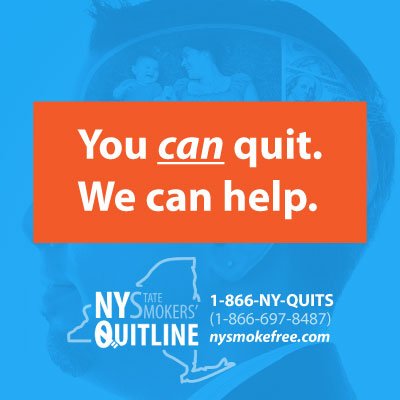 Believe you can quit tobacco, we do. 1-866-NY-QUITS (1-866-697-8487), or visit https://t.co/Y4FWq4XFnh.