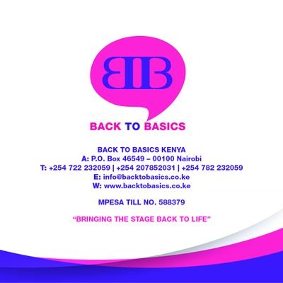 Back To Basics is a Professional Theatre Performance Outfit.

Educating, entertaining & growing the Kenyan Theatre Industry.

Contact +254722232059