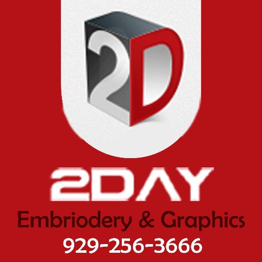 2Day Embroidery&Graphics USA. Embroidery,Digitizing,Vector,Graphics,Logo Designing and many more...
Phone: ​929-256-3666