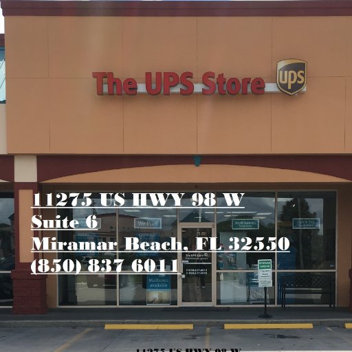 11275 US Hwy 98 W Ste 6  Miramar Beach, FL 32550    Phone: (850) 837-6011  Fax: (850) 837-5570  Email: store2222@theupsstore.com