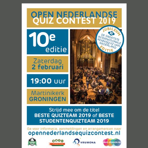 De Open Nederlandse Quizcontest vindt plaats op zaterdag 2 februari 2019 in de Martinikerk Groningen. Een volle zaal in de mooiste locatie van Noord-Nederland!