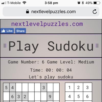 Website with sudoku games. Easy, medium and hard levels.