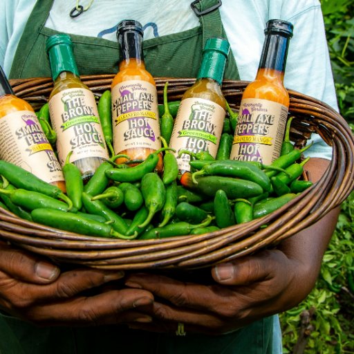 Small Axe Peppers Hot Sauces are made from peppers grown in community gardens throughout the US. Each bottle you purchase sends money to these gardens.