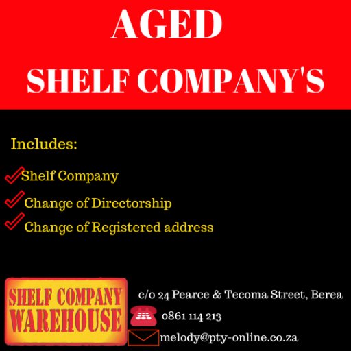 For all your business registration needs -Pty Ltd, Shelf CC's, Trusts, Co-Op, SARS Tax CERT, PAYE/UIF, COIDA,VAT Registration, and much more