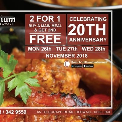 mllenniumhswall's profile picture. Millennium Indian Takeaway in Heswall. Delicious indian cuisine using only the freshest & finest ingredients to create your perfect takeaway. Call 01513423033