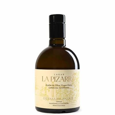 Aceite Oliva Virgen Extra #AOVE,  variedad exclusiva Manzanilla Cacereña, obtenida del Lagar La Pizarra, antigüa propiedad de la familia del descubridor Pizarro