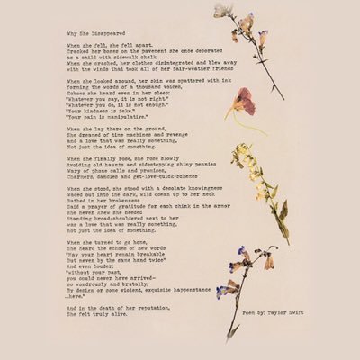 Poem Printable Wall Art Taylor Swift lyrics Why She Disappeared poem by Taylor Swift Print Swiftie gift print