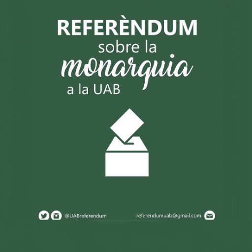 Som estudiants que organitzem un referèndum sobre la monarquia a la UAB.
📩Contacta amb nosaltres: referendumuab@gmail.com