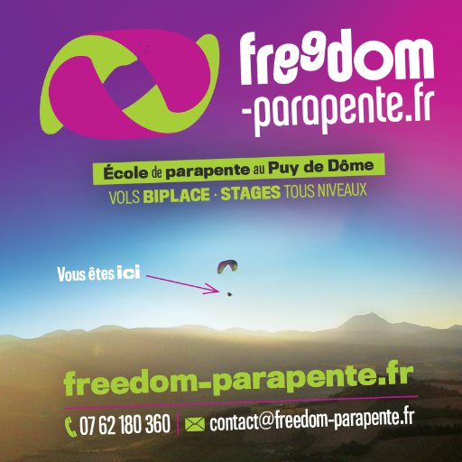 FreedomParapent's profile picture. Ecole de parapente et vols biplaces au Puy de Dôme, Auvergne, France