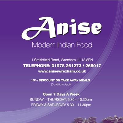 The Anise is an authentic Indian and Bangladeshi Restaurant in the heart of Wrexham.
01978 261273