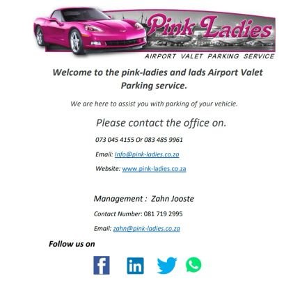 WHAT DO WE DO ?

The Pink Ladies will take care of your vehicle while you are on holiday or out of town for business, book now!!!!