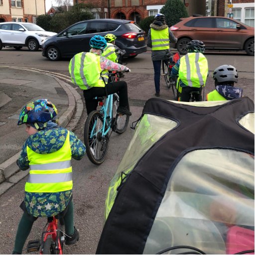 Parent-led cycling bus for primary school children in Headington, Oxford.