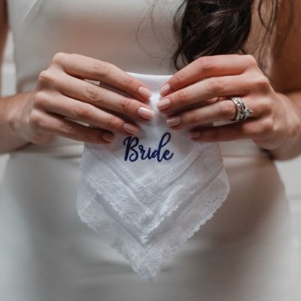 Personalised Hankies, Embroidered Napkins & Luxury Garters, made in our Nottingham Studio #bridalaccessories #personalisednapkins #weddinghandkerchiefs