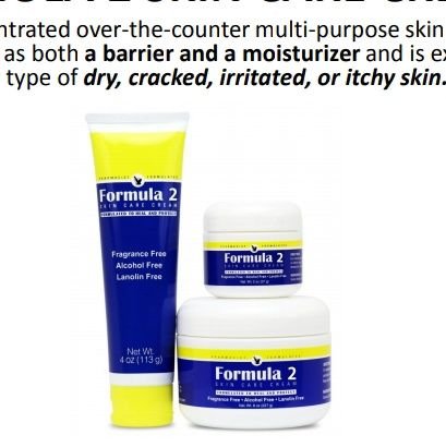 Formula 2 Skin Care Cream is a powerful moisturizer & barrier for diabetic skin, diaper rash, infant eczema, dry feet, radiation burn, wounds, sunburn & more.