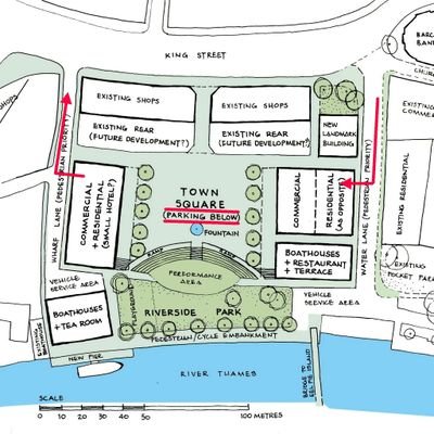 We'd like to see the riverfront road removed and parking relocated to create a beautiful Town Square and Riverside Park on Twickenham Riverside #ParkNotCarPark