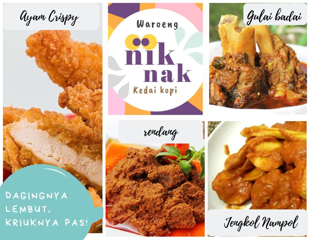 Warunk dan Kedai Kopi NikNak
Aneka Masakan Rumahan
Kopi dan Minuman
Jl. Jendral Ahmad Yani 380-Bandung
#sahabatniknak #kulinerbandung