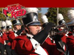 The Illinois State University Marching Band, The Big Red Marching Machine, performs at major events at home and around the globe.