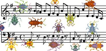 bugsandbach's profile picture. Whimsical, cute, and colorful bugs wander across an actual excerpt from Bach’s “Inventio 15.