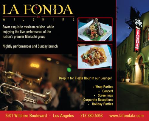 LA Landmark- a nostalgic reminder of the fusion of Mexico. Live mariachi and special events. La Fonda Wednesday through Sunday nights (213) 3805053