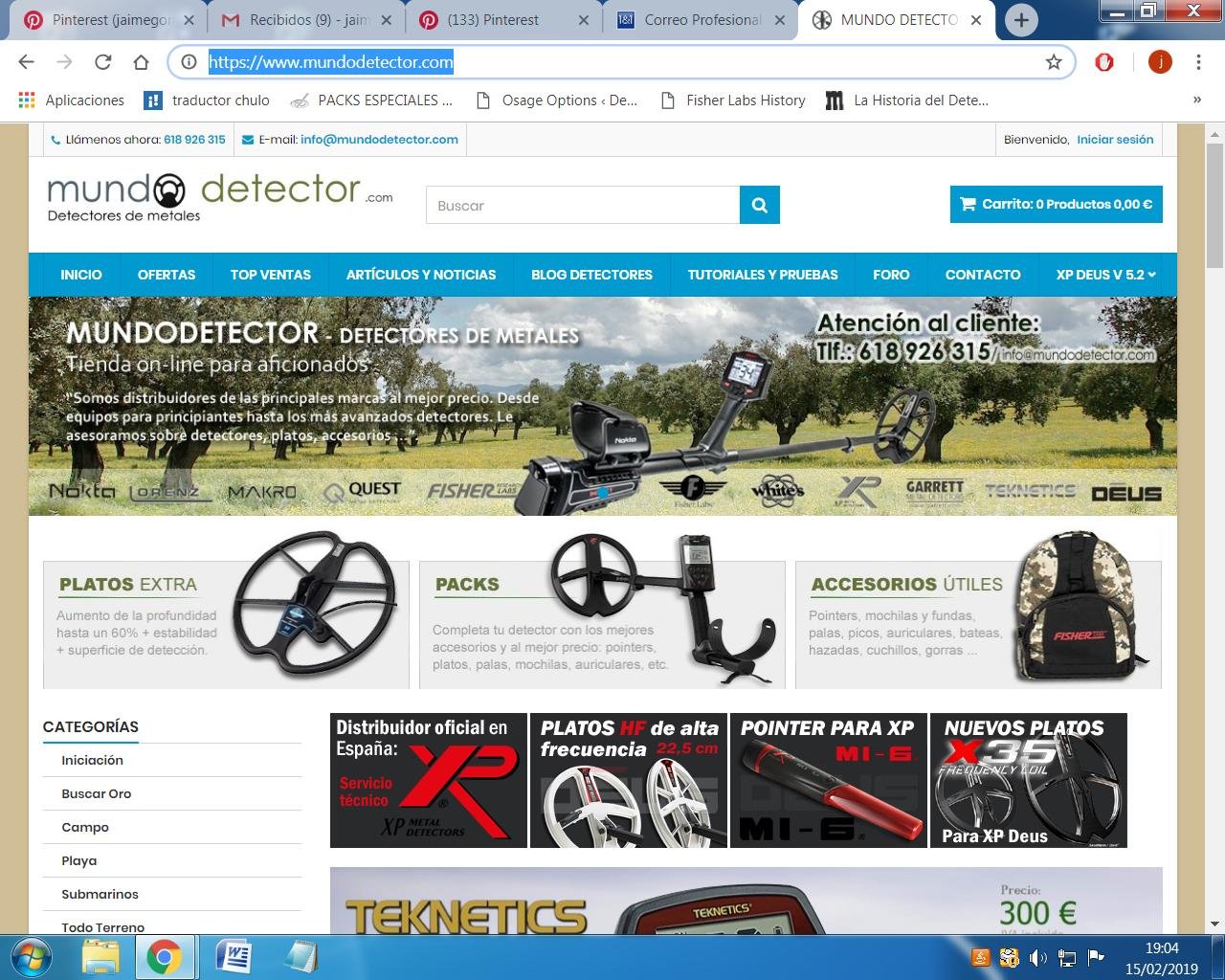 Tienda online detectores de metales. Somos distribuidores oficiales de las principales marcas.  Teknetics, Fisher, Makro, Garrett, Xp, Minelab...