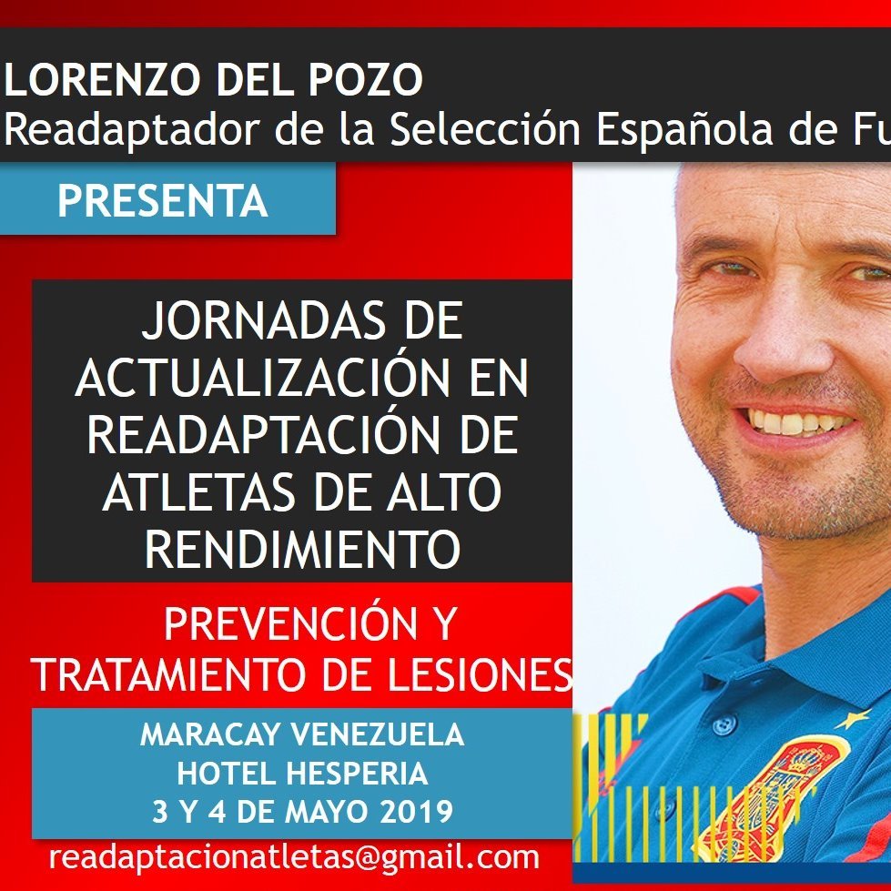 ReadaptacionAtl's profile picture. Jornadas de Readaptacion de Atletas 
Dictado por Lorenzo del Pozo 🇪🇸
Fisioterapeuta Selección Española de Fútbol 
readaptacionatletas@gmail.com