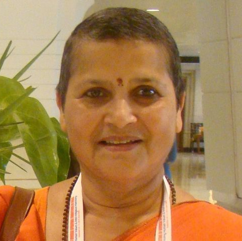 MBA(Fin&Mrktg), Ph.D.(Sanskrit). 
student-disciple of SwāmiDayānandaSaraswati (Padma Bhushan)
Daśanāmi Sannyāsini of Śankara Bhagavatpāda order, NiranjanAkhādā.