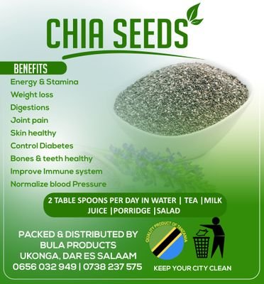 Wauzaji na wasambazaji wa CHIA SEEDS.
faida za chia seeds👉kurekebisha pressure na kisukari,uzito na mafuta, afya ya ngozi na mifupa, viungo. n.k
☎️  0656032949