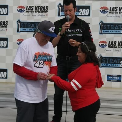 58 year old who got married on Victory Lane at Las Vegas Motor Speedway on 3/1/19! I love my husband and my family, I love animals and I love NASCAR.