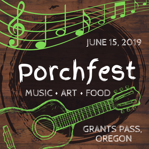 PorchFest is a fun, free, family-friendly music festival taking place on the front porches of historic homes in the NW Washington Blvd, Grants Pass neighborhood